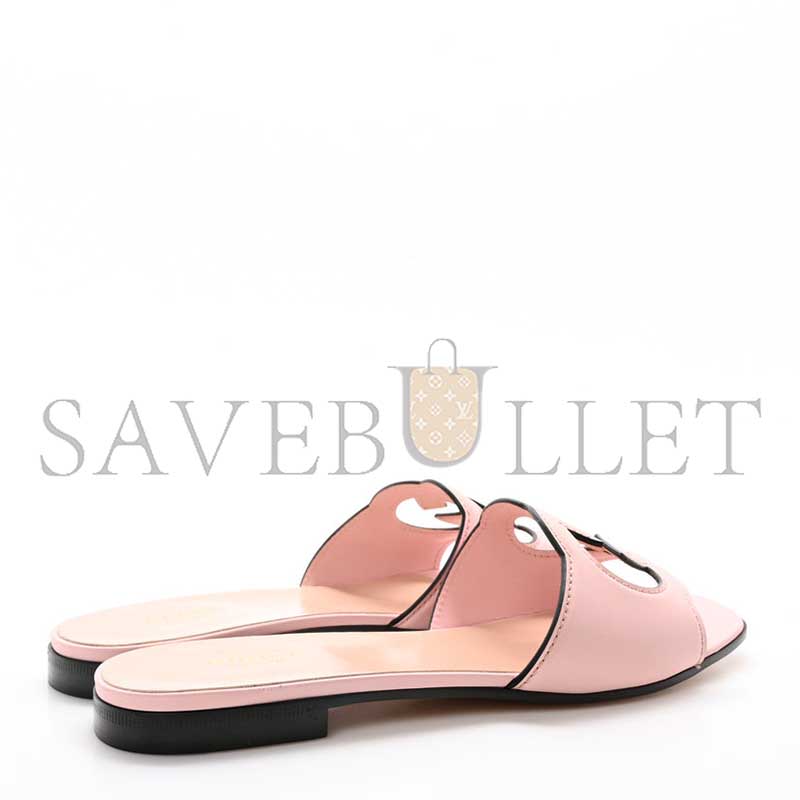 GUCCI COSMOS SOFTY CALFSKIN INTERLOCKING G CUT OUT SLIDE SANDALS CANDY COTTON 